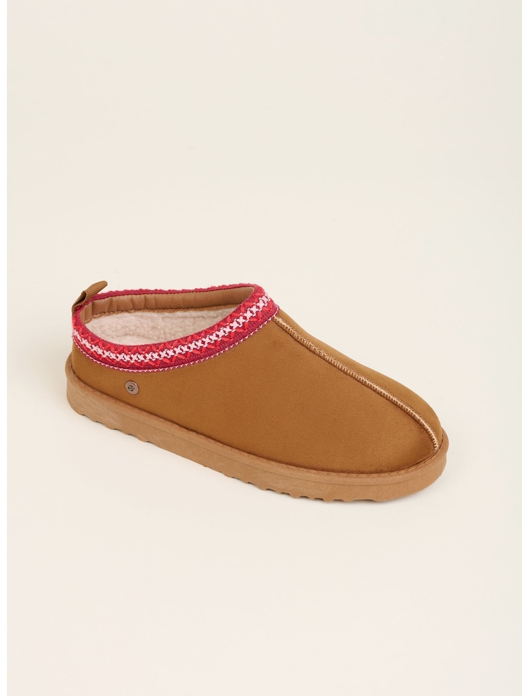 Brakeburn Brown Cross Stitch Detail Slippers - Image 2 of 4