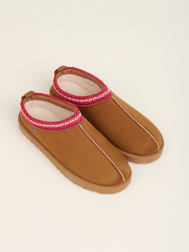Brakeburn Brown Cross Stitch Detail Slippers - Image 4 of 4