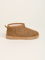 Brakeburn Brown Leopard Spot Faux Suede Slipper Boots - Image 1 of 4