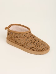Brakeburn Brown Leopard Spot Faux Suede Slipper Boots - Image 2 of 4