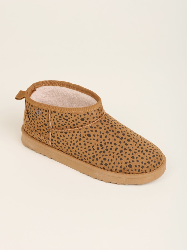 Brakeburn Brown Leopard Spot Faux Suede Slipper Boots - Image 2 of 4