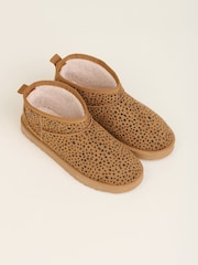 Brakeburn Brown Leopard Spot Faux Suede Slipper Boots - Image 4 of 4