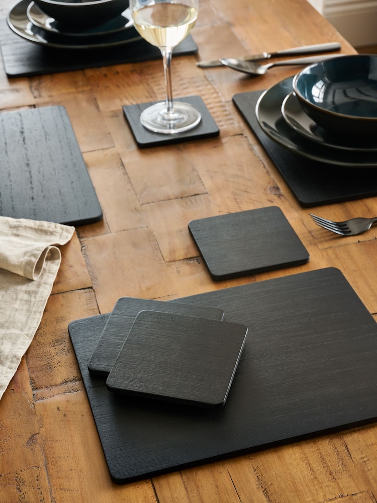 Set of 4 Black Wooden Placemats and Coasters - Image 1 of 3 Set of 4 Black Wooden Placemats and Coasters - Image 1 of 3