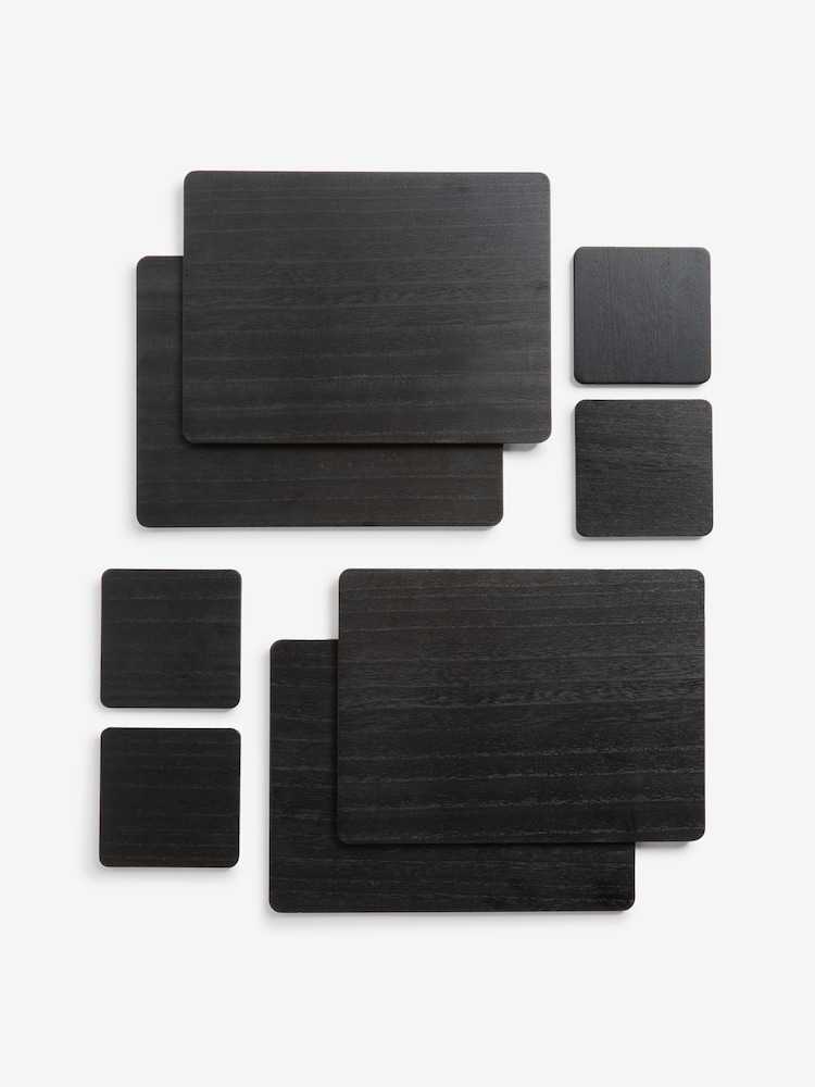 Set of 4 Black Wooden Placemats and Coasters - Image 3 of 3 Set of 4 Black Wooden Placemats and Coasters - Image 3 of 3