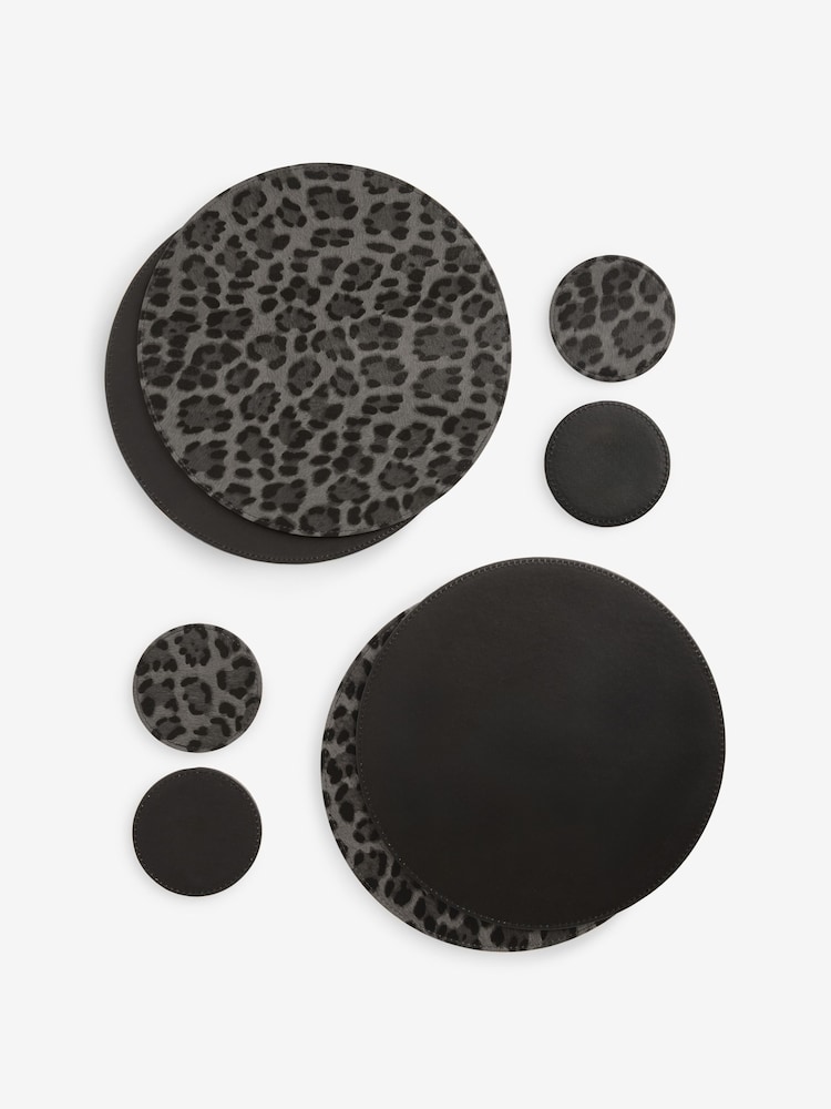 Set of 4 Black Leopard Printed Faux Leather Placemats and Coasters - Image 4 of 4 Set of 4 Black Leopard Printed Faux Leather Placemats and Coasters - Image 4 of 4