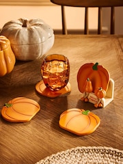 Set of 4 Orange Pumpkin Coasters with Holder - Image 1 of 3