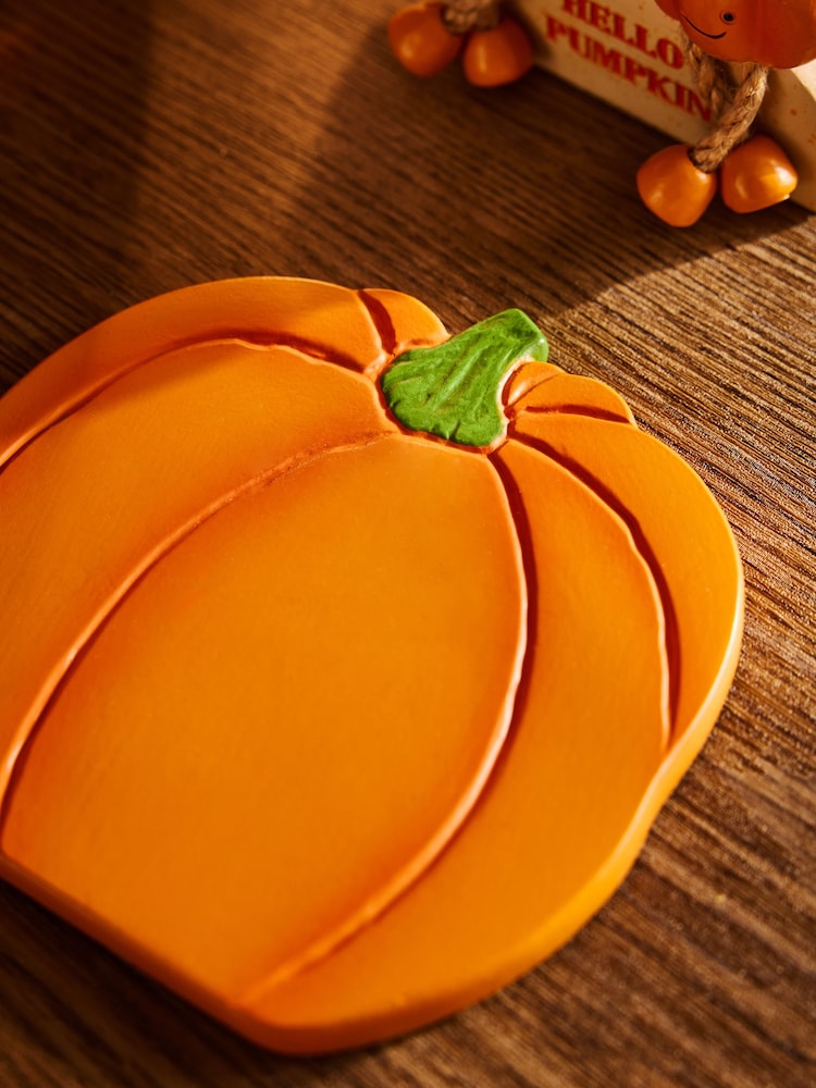 Set of 4 Orange Pumpkin Coasters with Holder - Image 2 of 3 Set of 4 Orange Pumpkin Coasters with Holder - Image 2 of 3