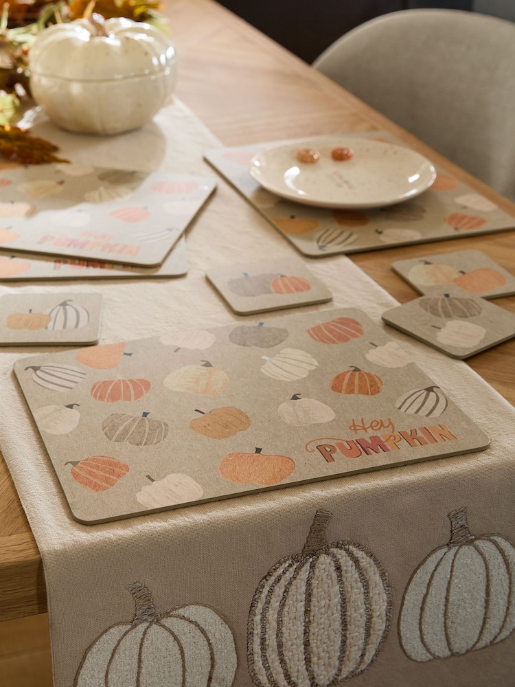 Set of 4 Natural Pumpkin Placemats and Coasters - Image 1 of 4 Set of 4 Natural Pumpkin Placemats and Coasters - Image 1 of 4