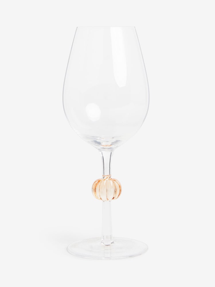 Set of 2 Orange Pumpkin Stem Wine Glasses - Image 1 of 1