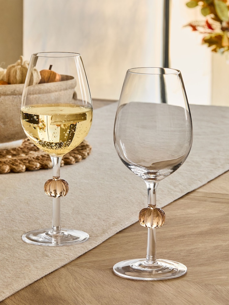 Set of 2 Orange Pumpkin Stem Wine Glasses - Image 1 of 5 Set of 2 Orange Pumpkin Stem Wine Glasses - Image 1 of 5