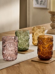 Set of 4 Orange Pumpkin Pressed Tumbler Glasses - Image 2 of 4