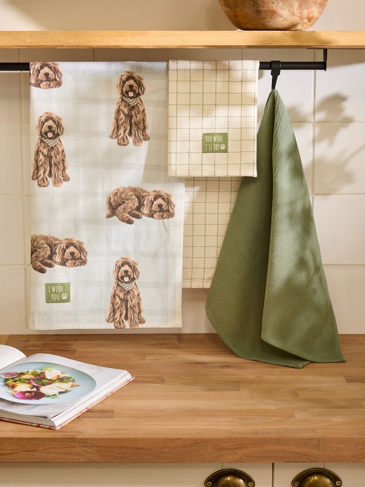 Set of 3 Natural Louie the Labradoodle Tea Towels - Image 1 of 4