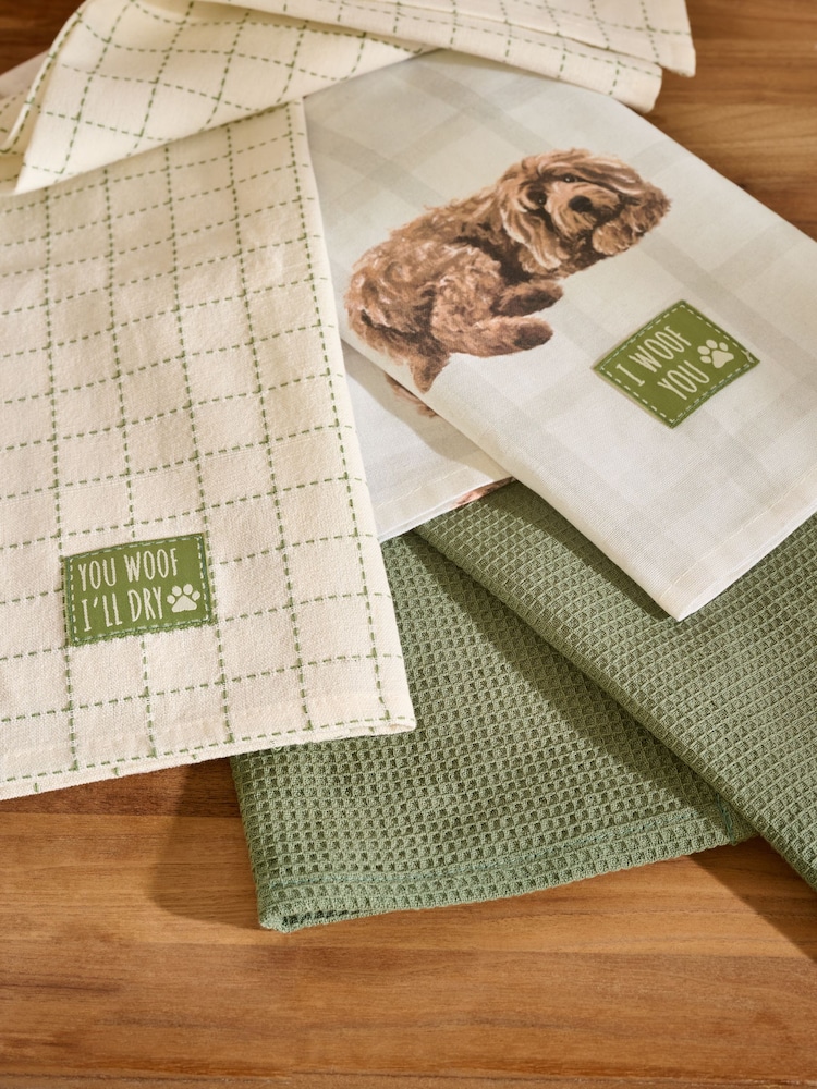 Set of 3 Natural Louie the Labradoodle Tea Towels - Image 2 of 4