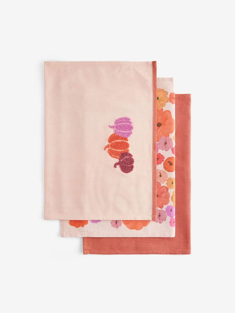 Set of 3 Orange Pumpkin Tea Towels - Image 1 of 4 Set of 3 Orange Pumpkin Tea Towels - Image 1 of 4