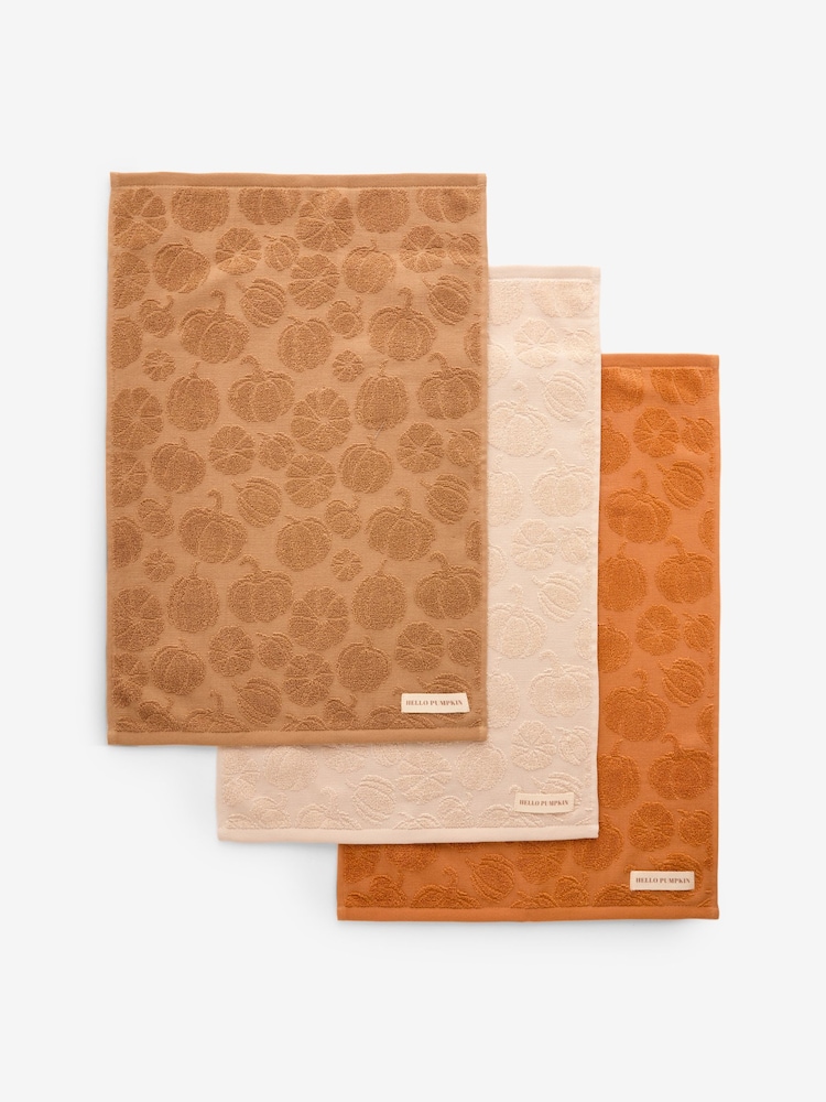 Orange Pumpkin Terry Set of 3 Tea Towels - Image 1 of 1