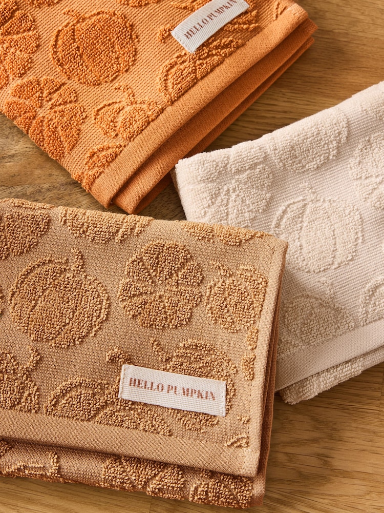 Orange Pumpkin Terry Set of 3 Tea Towels - Image 2 of 4 Orange Pumpkin Terry Set of 3 Tea Towels - Image 2 of 4