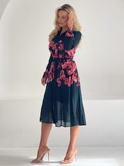 Girl In Mind Green Everly Floral Print Shirt Midi Dress - Image 2 of 4