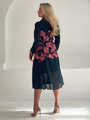Girl In Mind Green Everly Floral Print Shirt Midi Dress - Image 3 of 4
