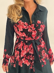 Girl In Mind Green Everly Floral Print Shirt Midi Dress - Image 4 of 4