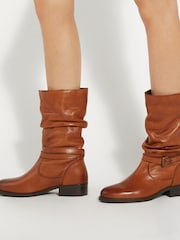 Dune London Brown Tasa Slouch Calf Boots - Image 1 of 6
