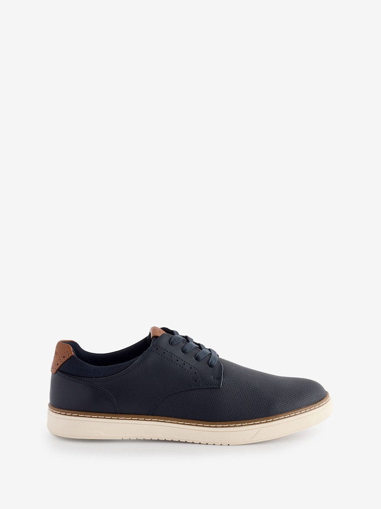 Dune London Blue Wide Fit Trustees Brogue Detail Trainers - Image 2 of 6