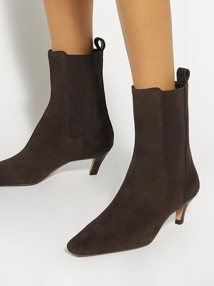 Dune London Brown Chrome Odele Angle Midi Heel Ankle Boots - Image 1 of 6