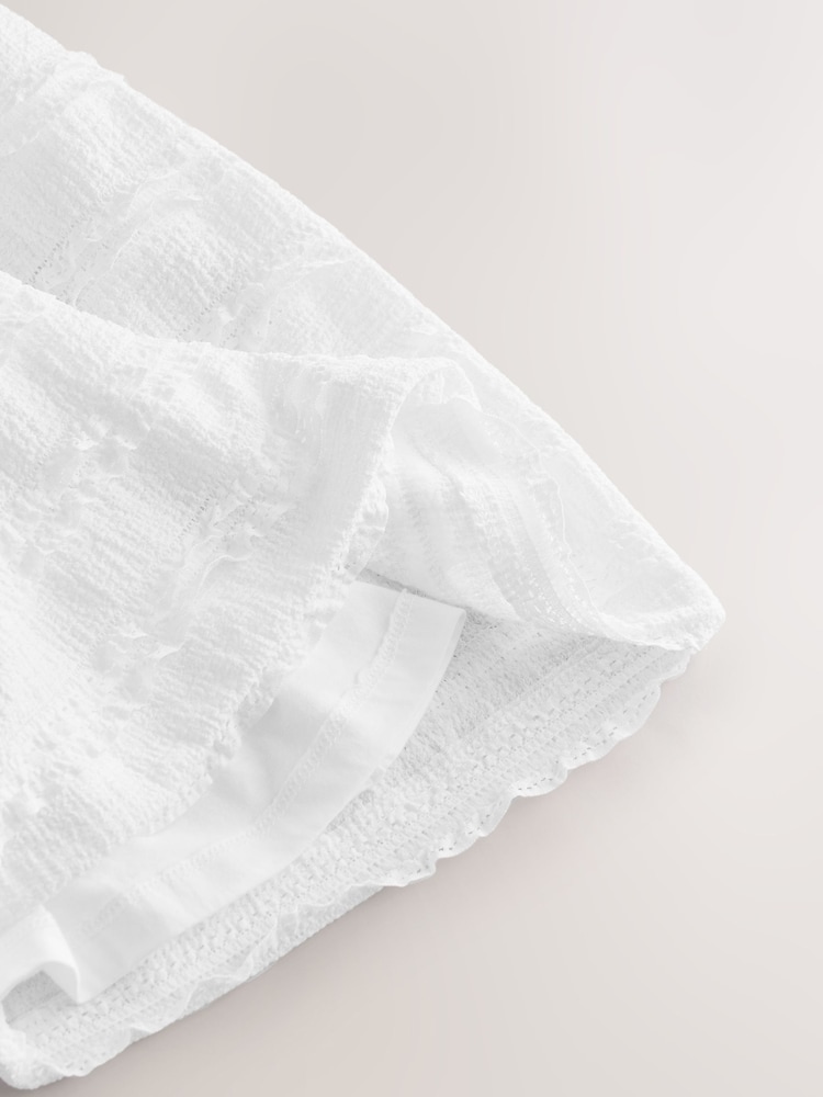 白色 - 褶皱细节夏日连衣裙（3-16岁） - 8的图像8｝