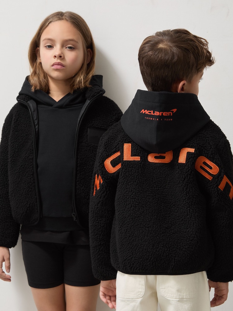 Reiss Black Snoop 3-9 yrs Unisex Fit McLaren F1 Team Embroidered Fleece Jacket - Image 1 of 8