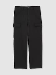 Reiss Black Todd 9-13 yrs 100% Cotton Straight Leg Cargo Trousers - Image 2 of 4