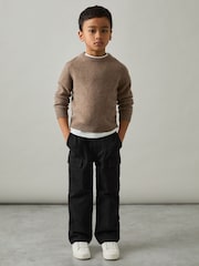 Reiss Black Todd 9-13 yrs 100% Cotton Straight Leg Cargo Trousers - Image 3 of 4