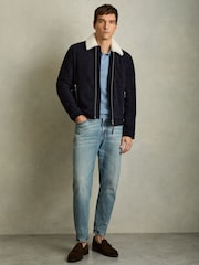Reiss Navy Sandon Suede Shearling-Collar Jacket - Image 1 of 7