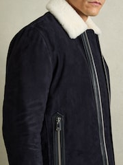 Reiss Navy Sandon Suede Shearling-Collar Jacket - Image 4 of 7