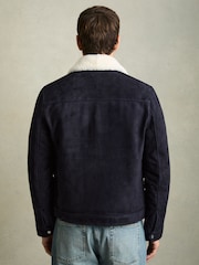 Reiss Navy Sandon Suede Shearling-Collar Jacket - Image 5 of 7