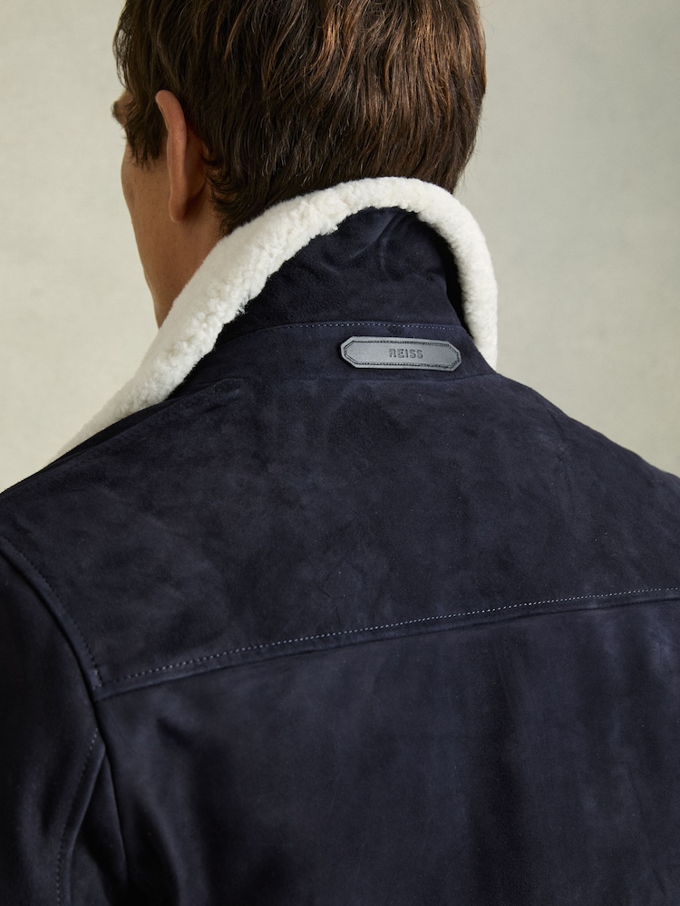 Buy Reiss Navy Sandon Suede Shearling-Collar Jacket from Next Oman