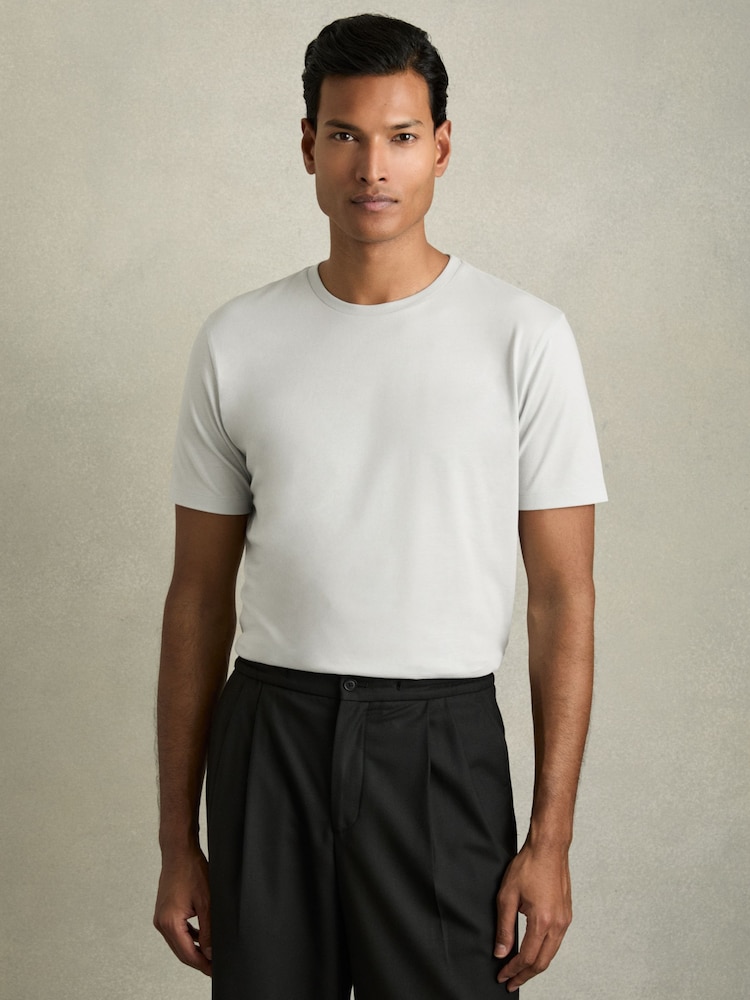 Bleu menthe - T-shirt à col ras du cou en coton Reiss Bless - Image 3 of 7