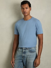Bleu poussiéreux - T-shirt à col ras du cou en coton Reiss Bless - Image 1 of 6