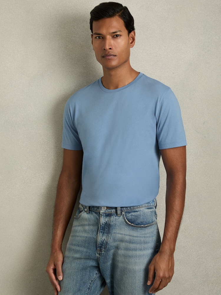 Bleu poussiéreux - T-shirt à col ras du cou en coton Reiss Bless - Image 1 of 6