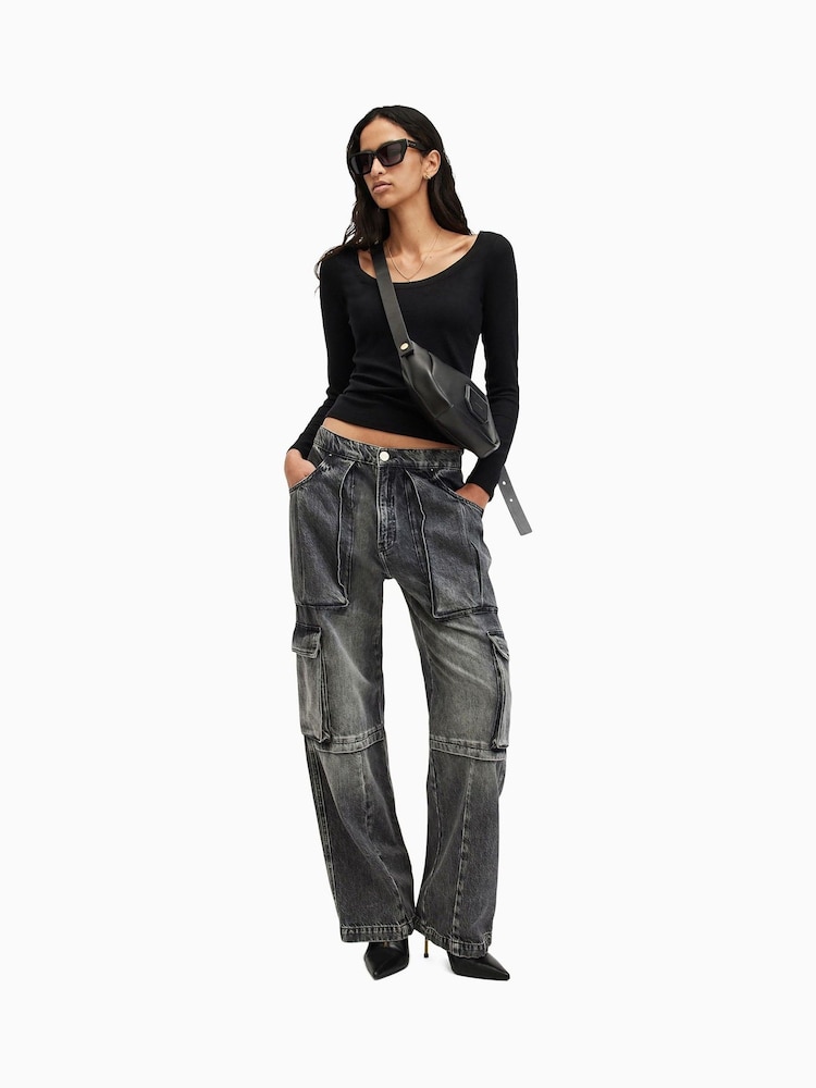 Negro - AllSaints Rina Long Sleeve Scoop Neck T-Shirt - Imagen 2 de 6