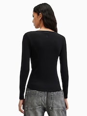 Negro - AllSaints Rina Long Sleeve Scoop Neck T-Shirt - Imagen 4 de 6