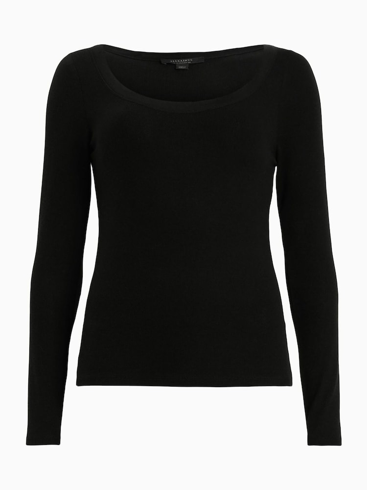 Negro - AllSaints Rina Long Sleeve Scoop Neck T-Shirt - Imagen 6 de 6