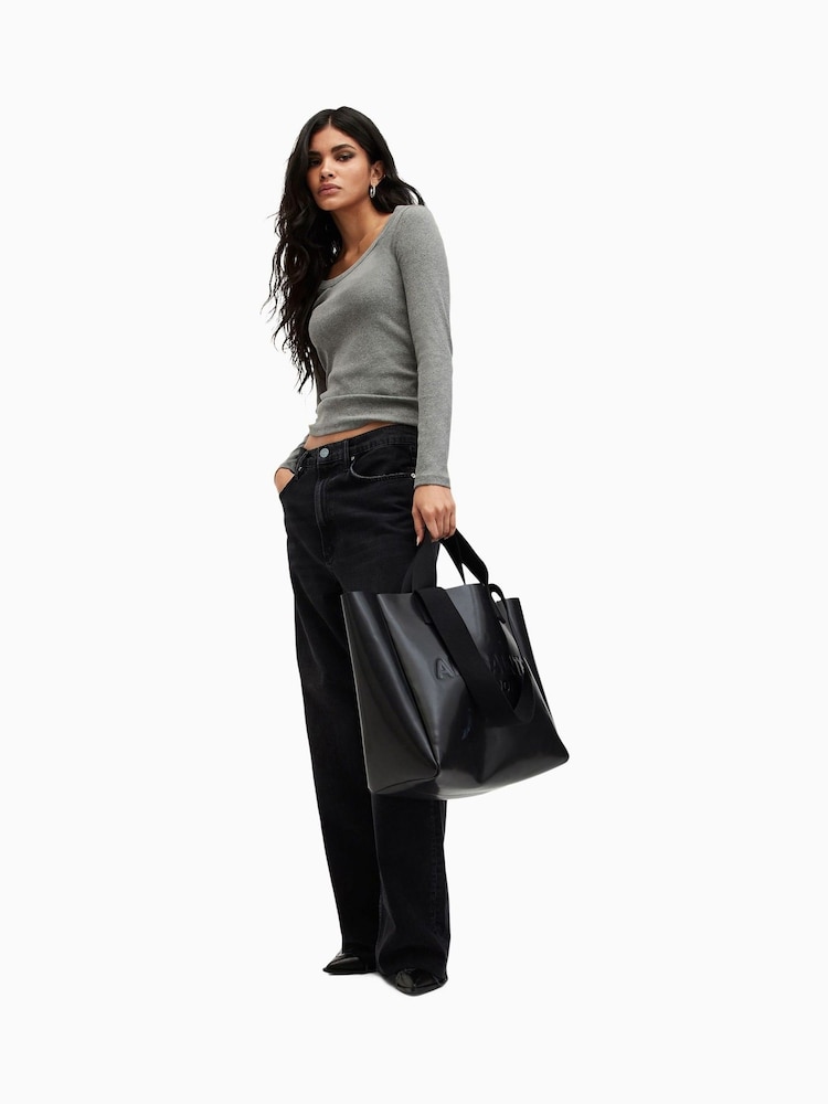 Gris - AllSaints Rina Long Sleeve Scoop Neck T-Shirt - Imagen 2 de 6