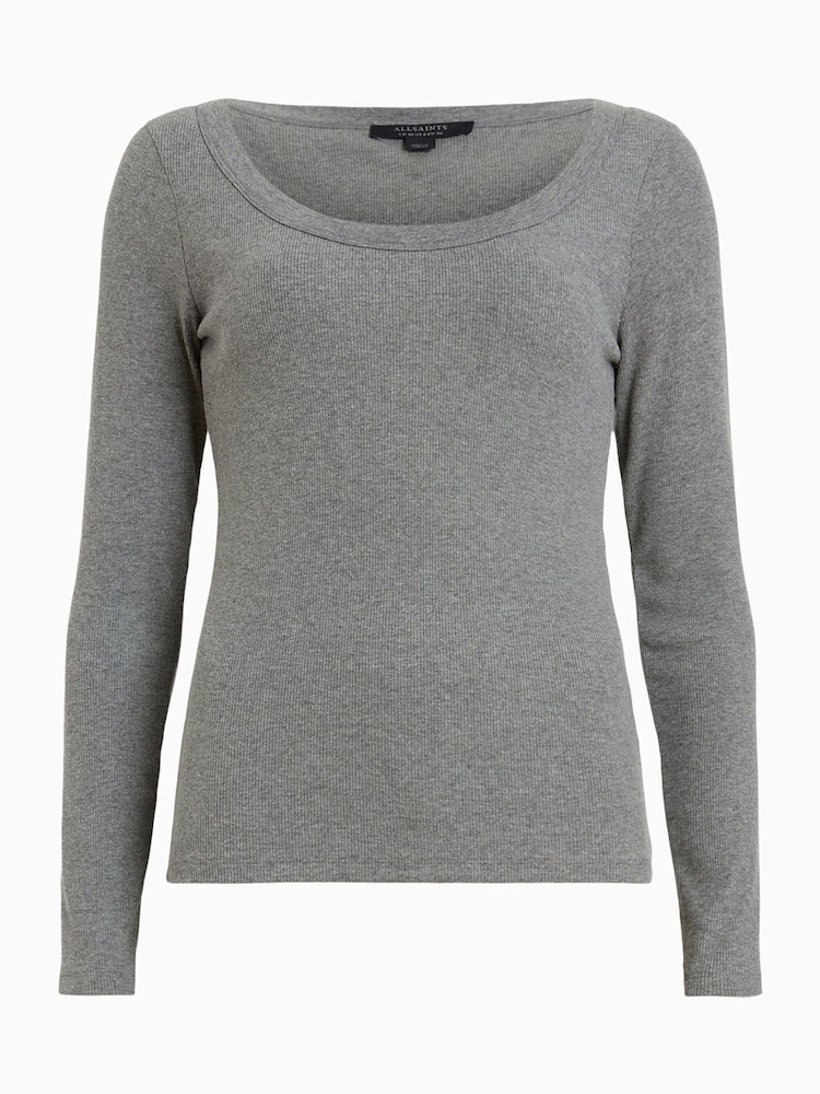 Gris - AllSaints Rina Long Sleeve Scoop Neck T-Shirt - Imagen 6 de 6
