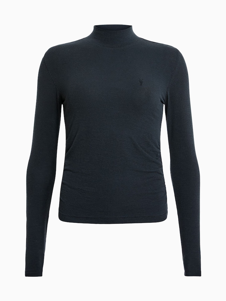 AllSaints Blue Rina Long Sleeve Roll Neck T-Shirt - Image 6 of 6