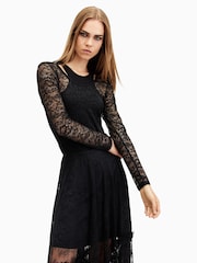 AllSaints Black Nori Lace Bodysuit - Image 4 of 7