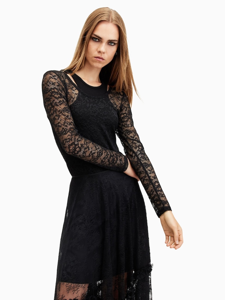 AllSaints Black Nori Lace Bodysuit - Image 4 of 7