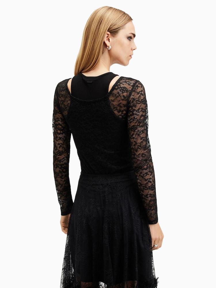 AllSaints Black Nori Lace Bodysuit - Image 6 of 7