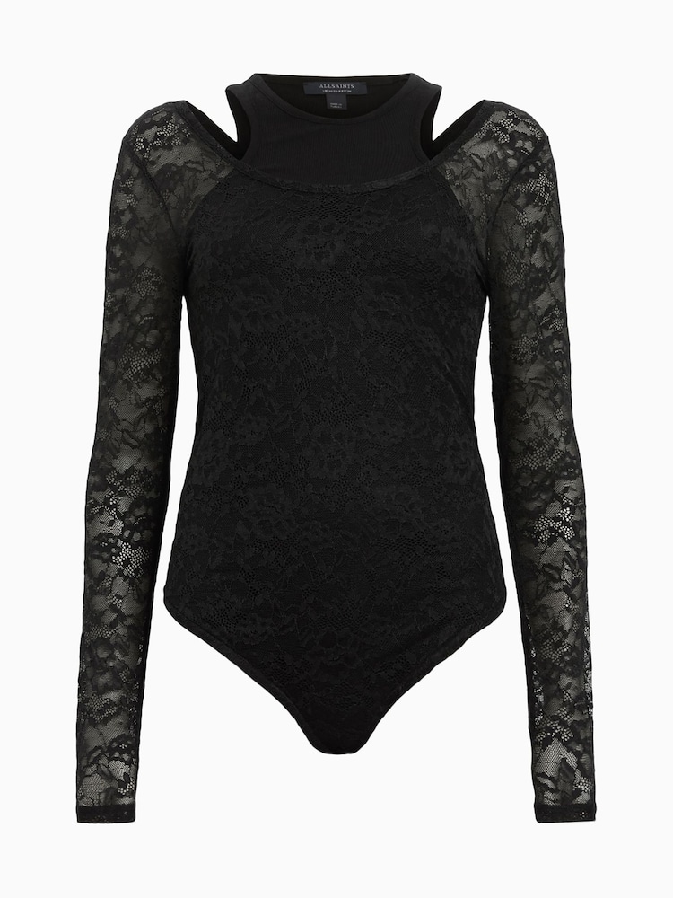AllSaints Black Nori Lace Bodysuit - Image 7 of 7