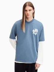 AllSaints Blue Orlando Short Sleeve Crew Neck Cotton T-Shirt - Image 1 of 8