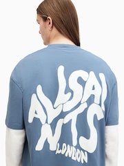 AllSaints Blue Orlando Short Sleeve Crew Neck Cotton T-Shirt - Image 2 of 8