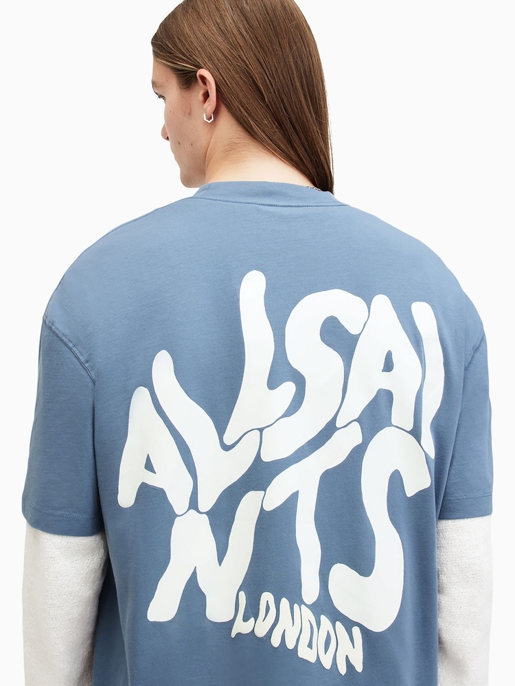 AllSaints Blue Orlando Short Sleeve Crew Neck Cotton T-Shirt - Image 2 of 8